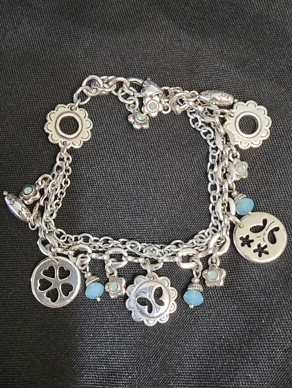 Retired Brighton Glass Wings multi-strand silver charm bracelet